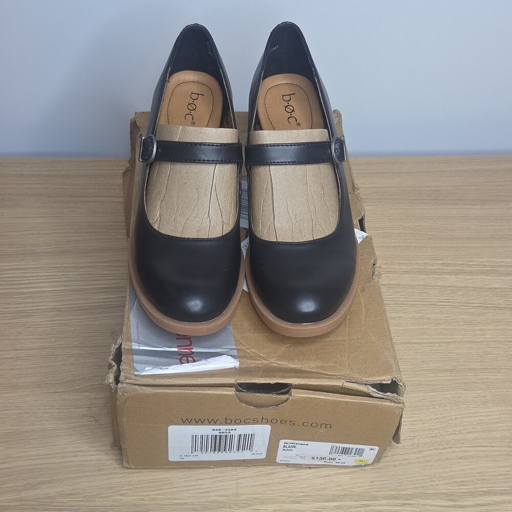 b.o.c Black Straps Buckle Comfort Block Heel Pumps 8 M EU 38-39 Women